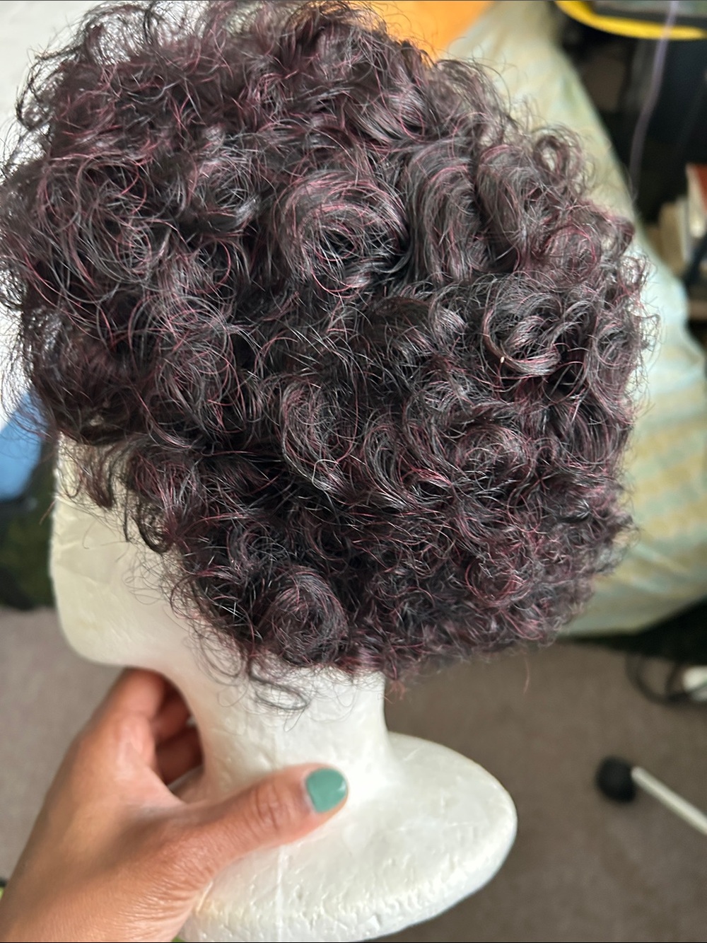 Short Curly Synthetic Wig in Deep Burgundy for Women